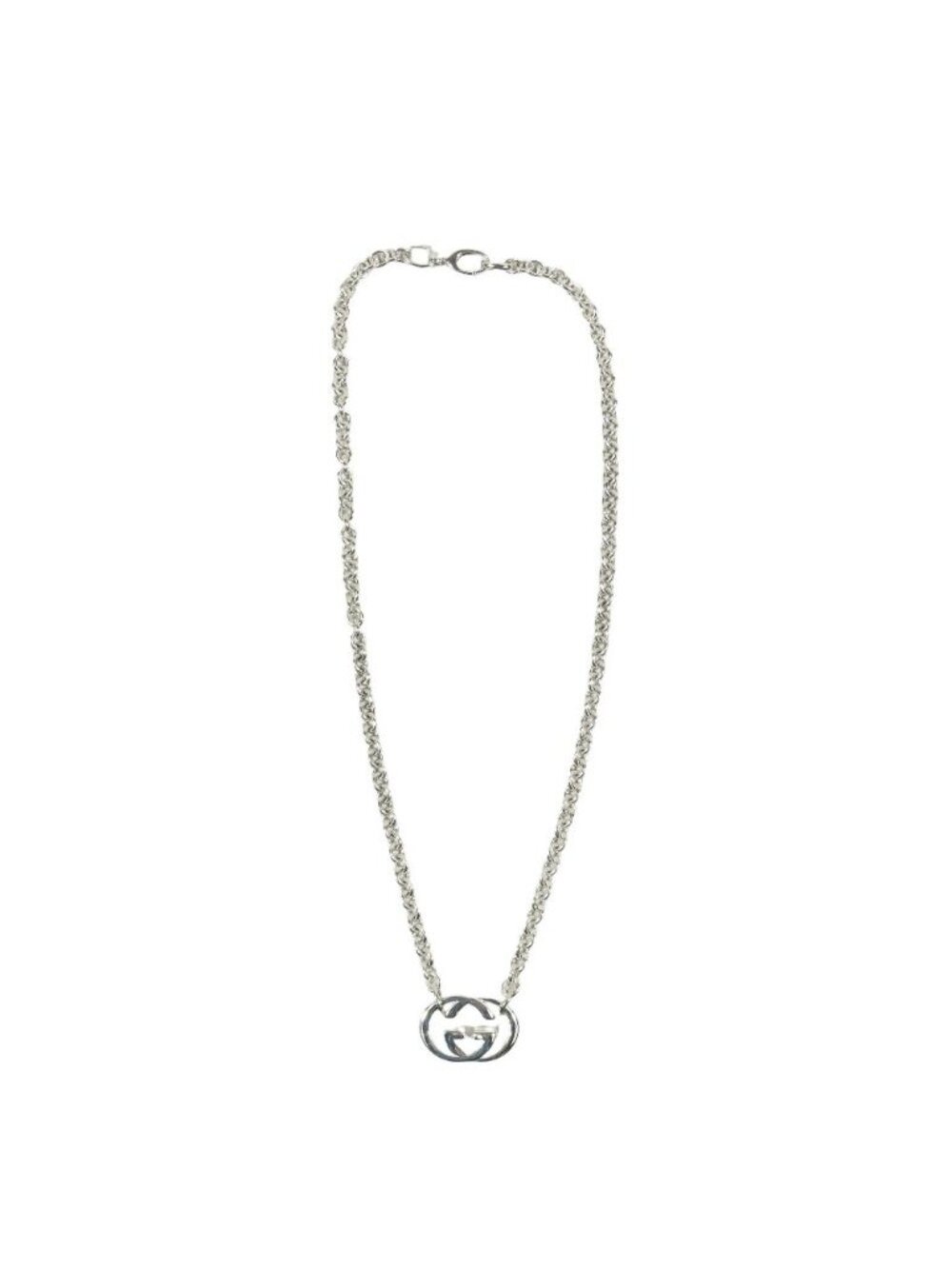 Gucci Polished Interlocking Logo Chain Necklace GG Pendant Silver - Picture 3 of 9